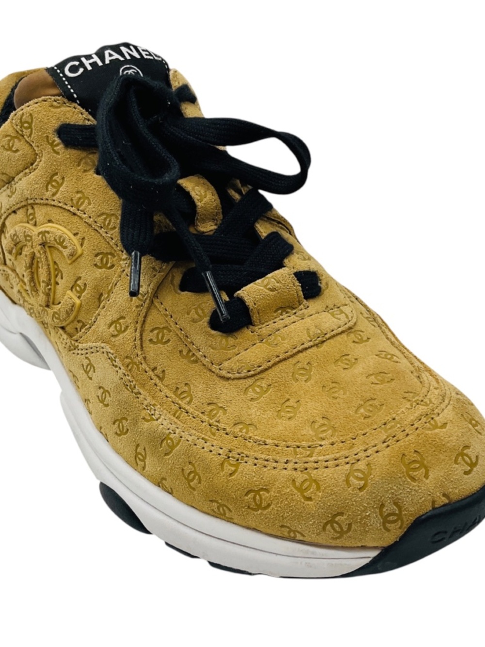 Chanel Tan CC Logo Embossed Coco Mark Suede Sneakers